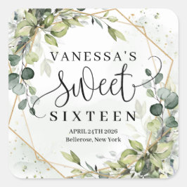 Boho waterverf eucalyptus goudzoet zestien vierkante sticker