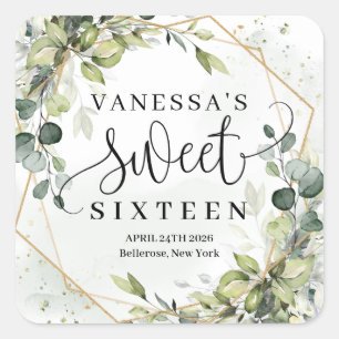 Boho waterverf eucalyptus goudzoet zestien vierkante sticker