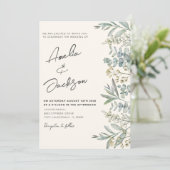 Boho Waterverf Eucalyptus Green & Ivory Wedding Kaart (Staand voorkant)