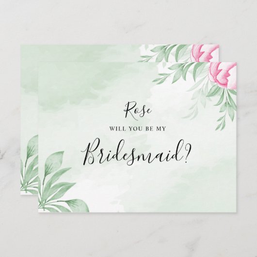 Boho Waterverf Eucalyptus Greenery Bruidsmeisje Uitnodiging Briefkaart (Voorkant / Achterkant)