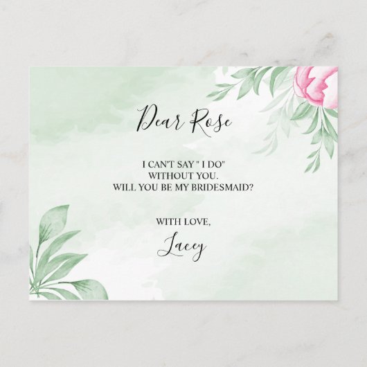 Boho Waterverf Eucalyptus Greenery Bruidsmeisje Uitnodiging Briefkaart (Achterkant)