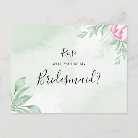 Boho Waterverf Eucalyptus Greenery Bruidsmeisje Uitnodiging Briefkaart (Voorkant)