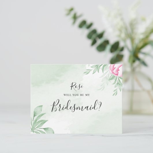 Boho Waterverf Eucalyptus Greenery Bruidsmeisje Uitnodiging Briefkaart (Staand voorkant)