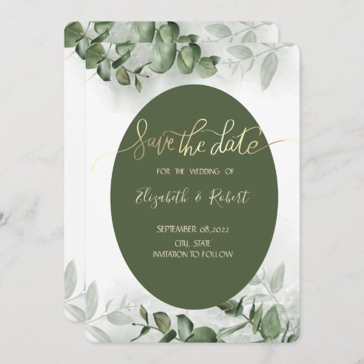 Boho Waterverf Eucalyptus Greenery Save the Date (Voorkant / Achterkant)