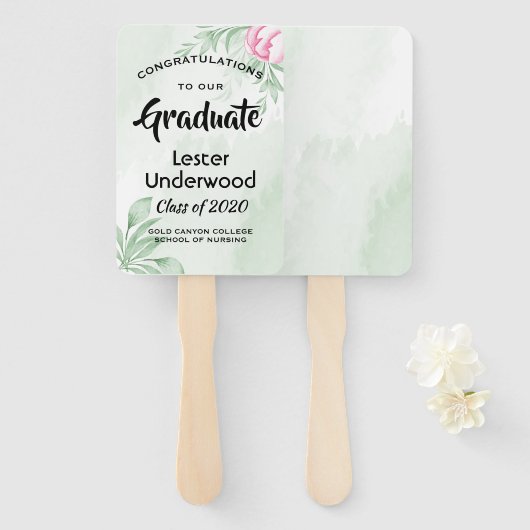 Boho Waterverf Eucalyptus groen Afstuderen Handwaaier (Voorkant en achterkant)