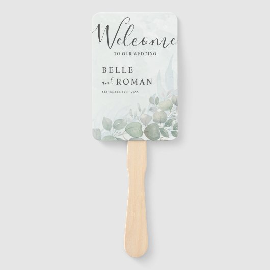 Boho waterverf Eucalyptus Groen Huwelijksprogramma Handwaaier (Voorkant)