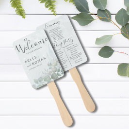 Boho waterverf Eucalyptus Groen Huwelijksprogramma Handwaaier