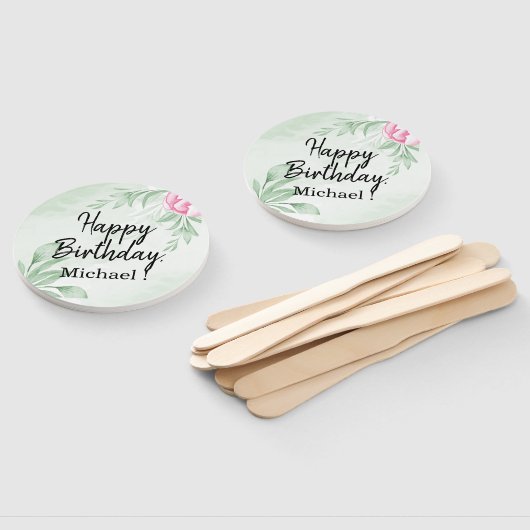 Boho Waterverf Eucalyptus Groen Verjaardagsfeest Handwaaier (Niet-gemonteerd)