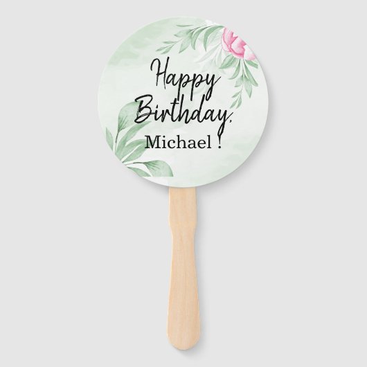 Boho Waterverf Eucalyptus Groen Verjaardagsfeest Handwaaier (Voorkant)