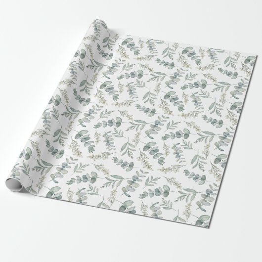 Boho Waterverf Eucalyptus Groene Huwelijksdecorati Cadeaupapier (Uitgerold)
