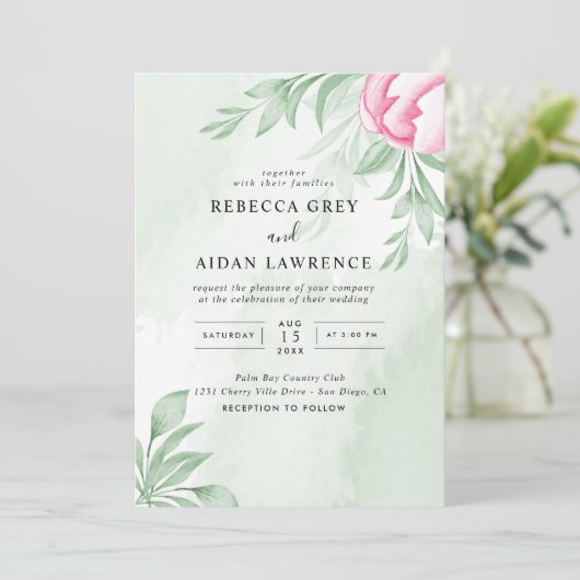 Boho Waterverf Eucalyptus Leaves Greenery Wedding Kaart (Staand voorkant)