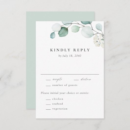 Boho Waterverf Eucalyptus Leaves Greenery Wedding RSVP Kaartje (Voorkant / Achterkant)