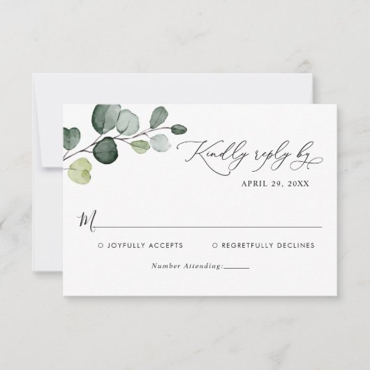 Boho Waterverf Eucalyptus Leaves Greenery Wedding RSVP Kaartje (Voorkant)