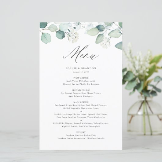 Boho Waterverf Eucalyptus Leaves Menu Card (Staand voorkant)