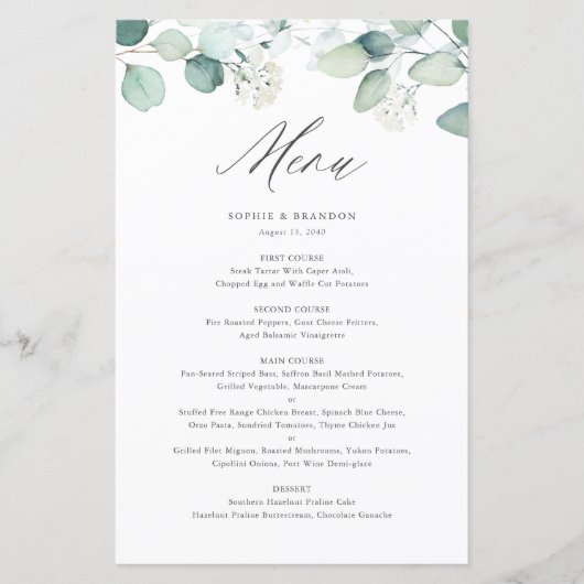 Boho Waterverf Eucalyptus Leaves Menu Card (Voorkant)