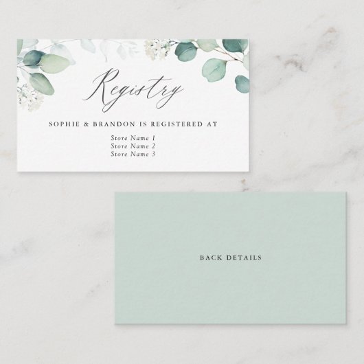 Boho Waterverf Eucalyptus Leaves Registry Card Visitekaartje (Voorkant / Achterkant)