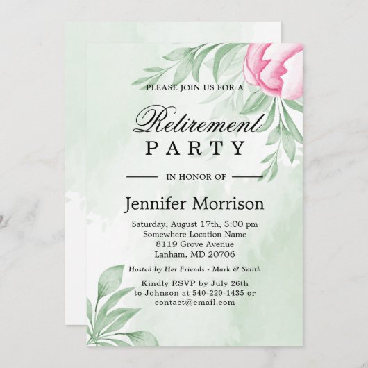 Boho Waterverf Eucalyptus Leaves Retirement Party Kaart (Voorkant / Achterkant)