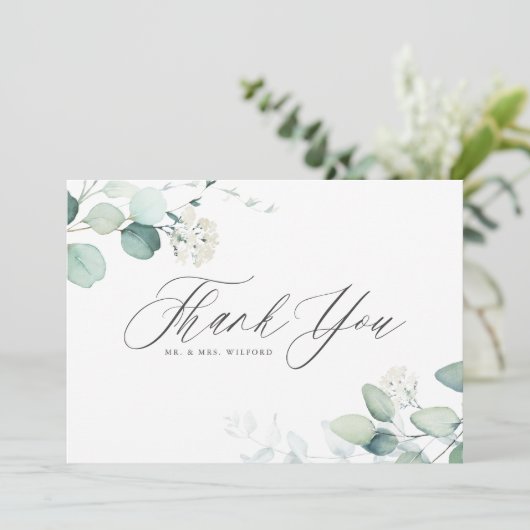 Boho Waterverf Eucalyptus Leaves Wedding Bedankkaart (Staand voorkant)