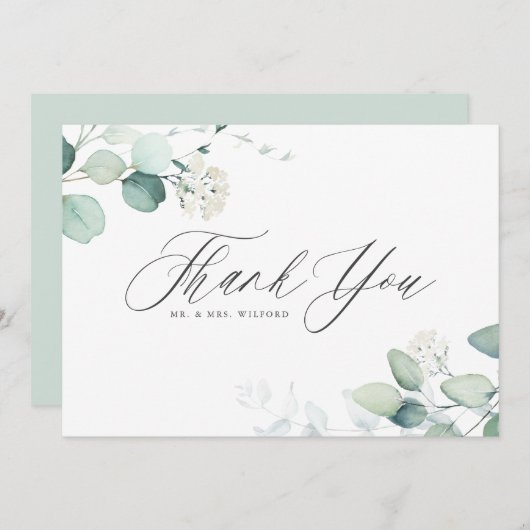 Boho Waterverf Eucalyptus Leaves Wedding Bedankkaart (Voorkant / Achterkant)