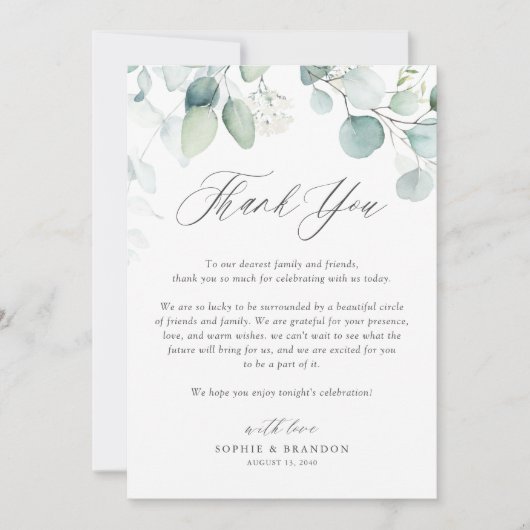 Boho Waterverf Eucalyptus Leaves Wedding Bedankkaart (Voorkant)