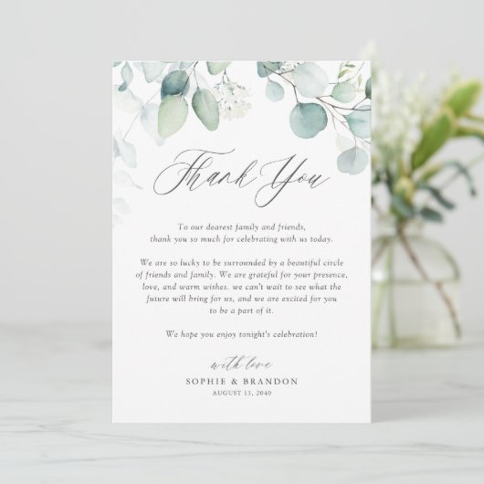 Boho Waterverf Eucalyptus Leaves Wedding Bedankkaart (Staand voorkant)