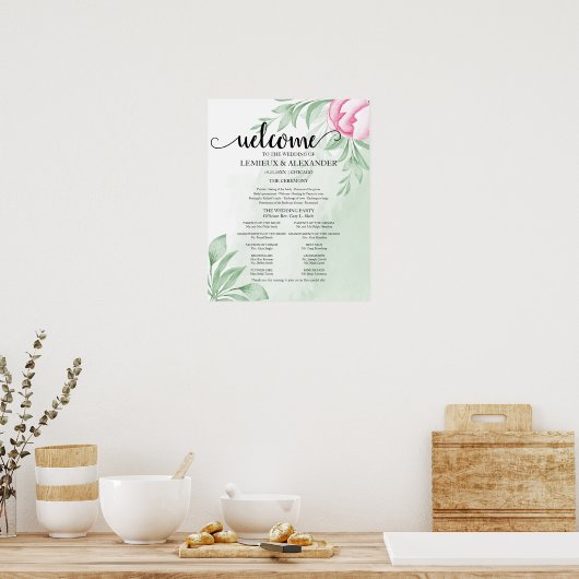 Boho Waterverf Eucalyptus Leaves Wedding Program Poster (Keuken)