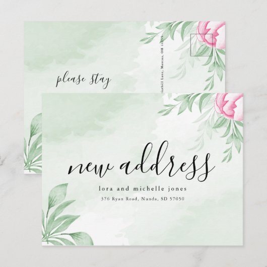 Boho Waterverf Eucalyptus nieuw adres verhuizen Aankondigingskaart (Voorkant / Achterkant)