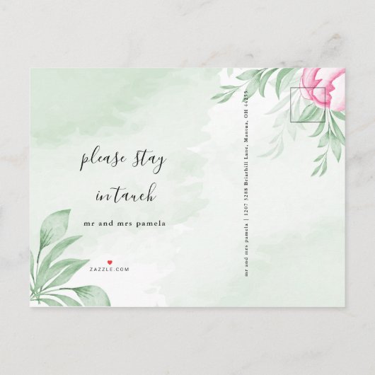 Boho Waterverf Eucalyptus nieuw adres verhuizen Aankondigingskaart (Achterkant)