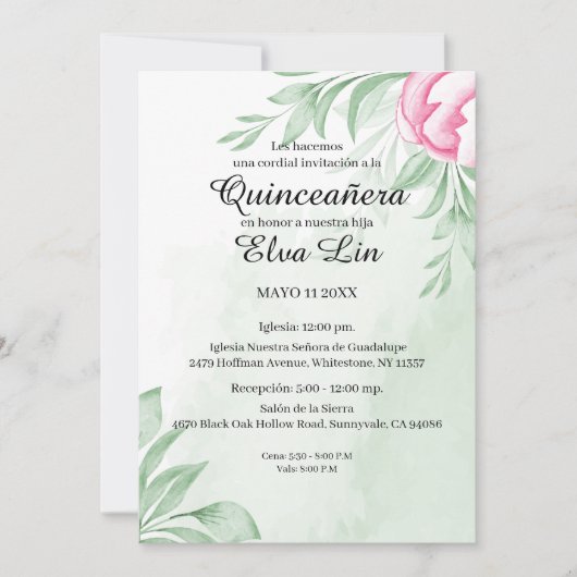 Boho Waterverf Eucalyptus Quinceanera Save The Date (Voorkant)