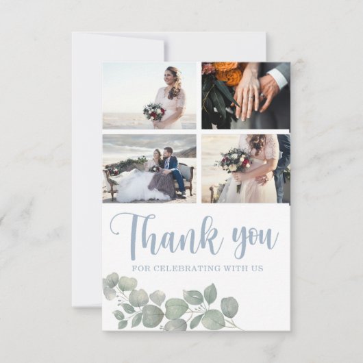 Boho Waterverf Eucalyptus Stoffig Blauw Bruiloft Bedankkaart (Voorkant)