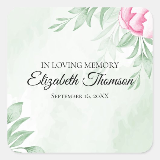 Boho Waterverf Eucalyptus verlaat herdenkingsbegra Vierkante Sticker (Voorkant)