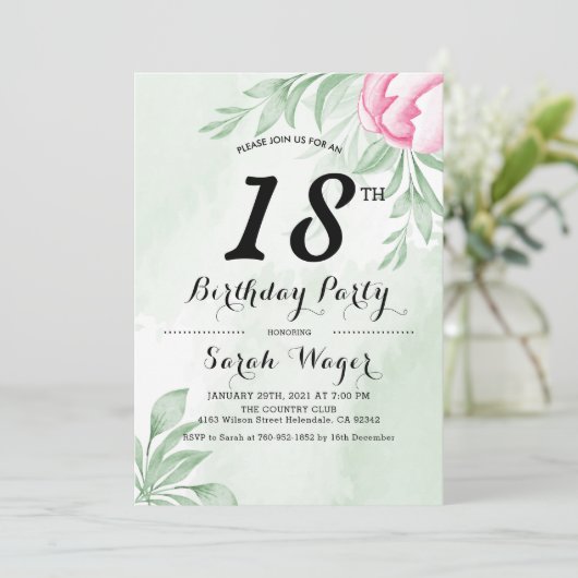 Boho-Waterverf Eucalyptus viert 18e verjaardag Kaart (Staand voorkant)