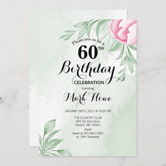 Boho-Waterverf Eucalyptus viert 60ste verjaardag Kaart (Voorkant / Achterkant)