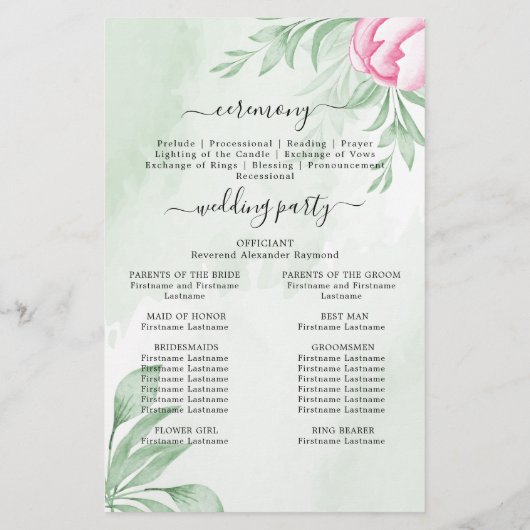 Boho Waterverf Eucalyptus Wedding Programme (Achterkant)