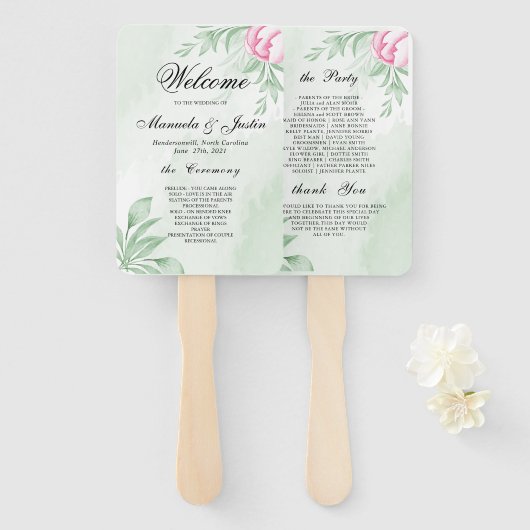 Boho Waterverf Eucalyptus Wedding Programme Handwaaier (Voorkant en achterkant)