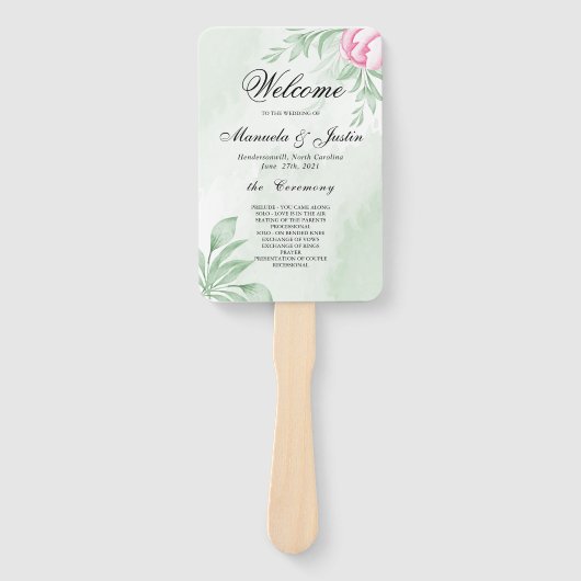 Boho Waterverf Eucalyptus Wedding Programme Handwaaier (Voorkant)