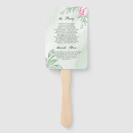 Boho Waterverf Eucalyptus Wedding Programme Handwaaier (Achterkant)