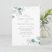 Boho Waterverf Eucalyptusbladeren Groene Huwelijks Kaart (Staand voorkant)