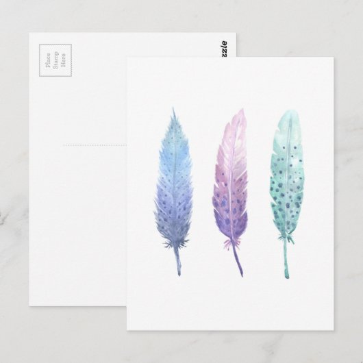 Boho Waterverf Feather Trio Briefkaart (Voorkant / Achterkant)