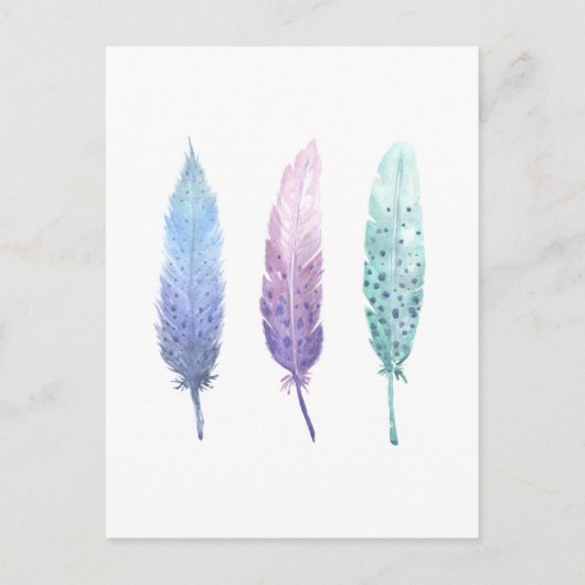 Boho Waterverf Feather Trio Briefkaart (Voorkant)
