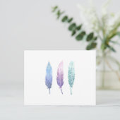 Boho Waterverf Feather Trio Briefkaart (Staand voorkant)