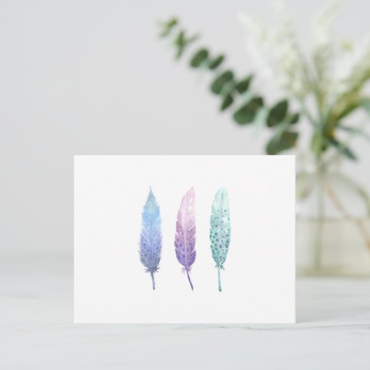 Boho Waterverf Feather Trio Briefkaart (Staand voorkant)