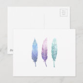 Boho Waterverf Feather Trio Briefkaart (Voorkant / Achterkant)