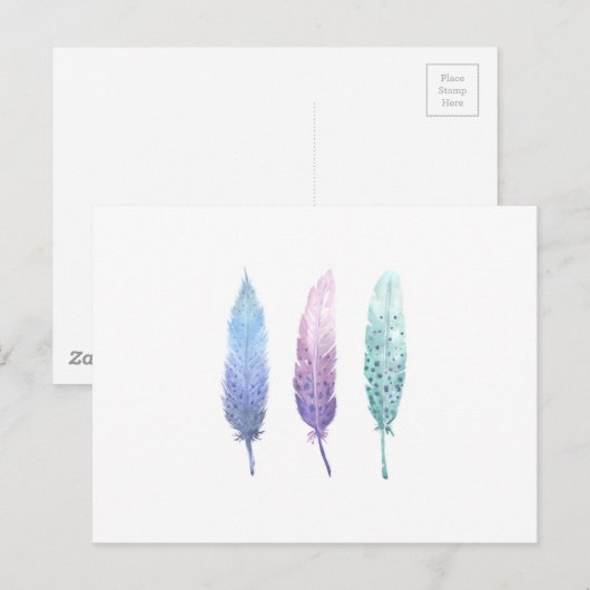 Boho Waterverf Feather Trio Briefkaart (Voorkant / Achterkant)