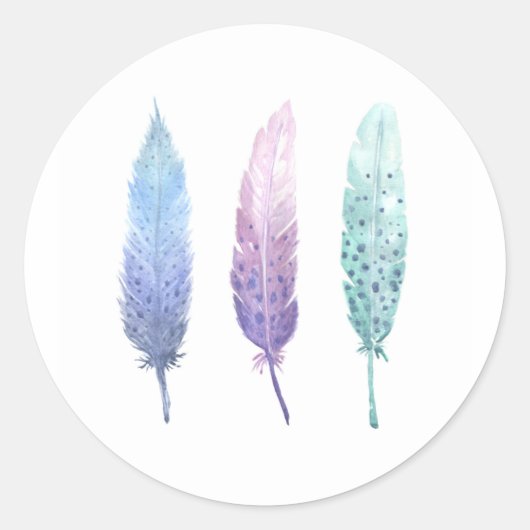 Boho Waterverf Feather Trio Ronde Sticker (Voorkant)
