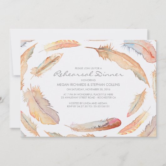 Boho waterverf Feathers Tribal Repetitie Diner Kaart (Voorkant)