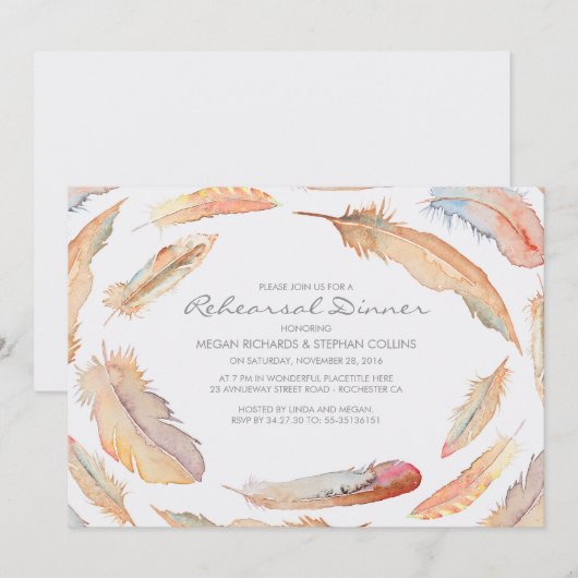 Boho waterverf Feathers Tribal Repetitie Diner Kaart (Voorkant / Achterkant)