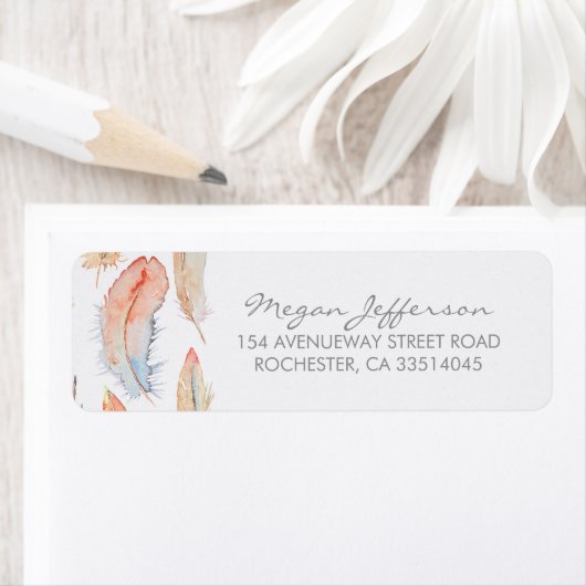 Boho Waterverf Feathers Wedding Etiket (Insitu)