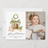 Boho Waterverf Fireplace with Greenery Foto Feestdagenkaart (Voorkant)