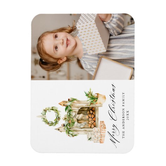 Boho Waterverf Fireplace with Greenery Foto Magneet (Verticaal)